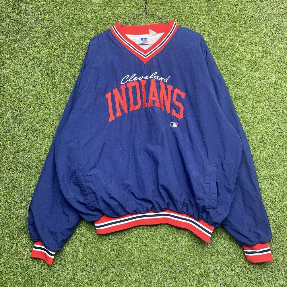 Vintage Russell Athletic Cleveland Indians Windbreaker Mens XL Lined V-Neck 90s